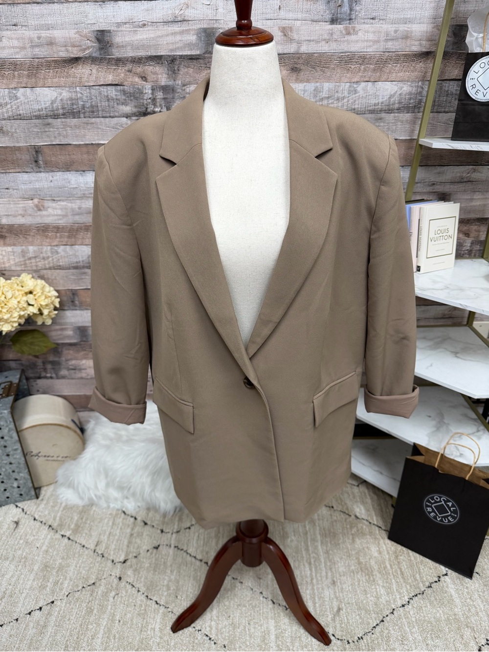 Open Edit Tan Single Button Blazer XL